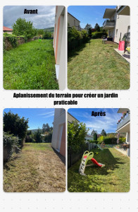 Photo de galerie - Aplanissement du terrain et réensemencement de la pelouse 