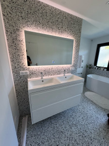 Photo de galerie - Pose lavabo double vasque avec mirroir