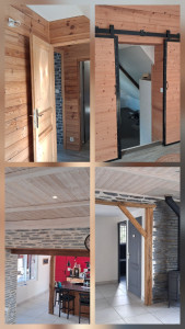 Photo de galerie - Cloison en bois et pose pierres interieur