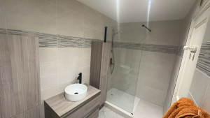 Photo de galerie - Remplace meubles lavabo plus colonne et bac à douche plus paroi de douche plus robinetterie 
