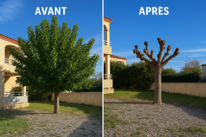 Photo de galerie - Taille d’un mûrier platane à Montpellier.