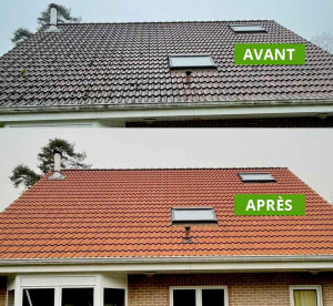 Photo de galerie - Nettoyage démoussage toiture toit maison anti mousse protection hydrofuge incolore ou colorer 