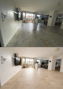 Photo de galerie - -Sol en dalle lino de beige avant et apres. 