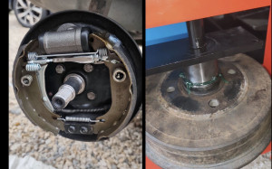 Photo de galerie - Remplacement des garnitures de frein , et d'un roulement de tambour sur twingo. 