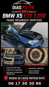 Photo de galerie - BMW X5 E70 : direction très dure et fumée. Après recherche complète, poulie Damper désolidarisée identifiée à temps, évitant d’importants dégâts moteur.