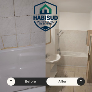 Photo de galerie - Rénovation salle de bain complète : traitement anti-moisissure, joints refaits, robinetterie neuve, électricité reprise et ameublement ajouté.
Sud-Est de la France – Assurance décennale.
