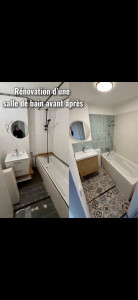 Photo de galerie - Rénovation complète d’une salle de bain électricité Placo, carrelage isolation