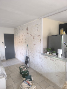 Photo de galerie - Mur après dépose de fausses pierres.