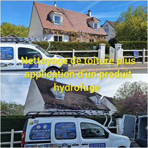 Photo de galerie - Nettoyage de toiture à haute pression plus application d'un produit hydrofuge