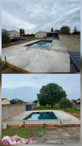 Photo de galerie - Création d'une dalle de béton autour d'une piscine.