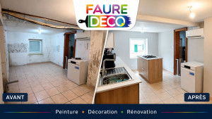 Photo de galerie - Remise en état des murs et plafond avec deux lissage,peinture d'impression et deux couches de finition Velours(lavable),idéal pour une cuisine.