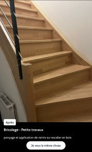 Photo de galerie - Rénovation escalier en bois 
ponçage vernissage 