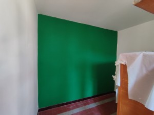 Photo de galerie - Mise en peinture en blanc de 3/4 mur et le plafond . Un pan de mur peints en vert menthe . 