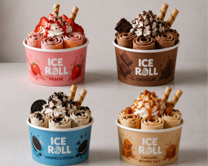 Photo de galerie - Différentes saveurs de glace Ice Roll’s : chocolat, fraises, caramel beurre salé, cookie & cream