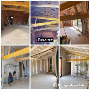 Photo de galerie - Pose d’isolation plus plaque de plâtre et joints de finition dans un agrandissement 