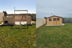 Photo de galerie - Montage d'un abri de jardin+toiture bacacier