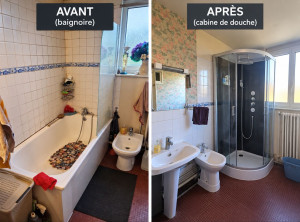 Photo de galerie - Remplacement d’une baignoire par une cabine et surélévation pour personne à mobilité réduite 