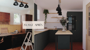 Photo de galerie - Modernisation complète de cette cuisine avec un objectif clair : plus de lumière, de fonctionnalité et de chaleur au quotidien.
Nouvelle implantation en L, rangements optimisés, îlot central convivial et matériaux chaleureux.