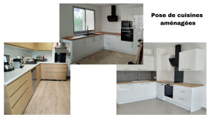 Photo de galerie - Montage et pose de plusieurs cuisines en kit. Pose de hottes de cuisine, plaques de cuisson, éviers, fours et micro-ondes encastrables, lave-vaisselles, meubles hauts et bas. Pose de crédence