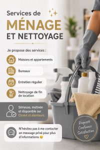Photo de galerie - Exemple plus professionnel :  * Nettoyage maisons et appartements * Entretien bureaux * Nettoyage Airbnb / fin de location * Sérieuse – Rigoureuse – Ponctuelle