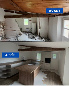 Photo de galerie - Démolition mur de séparation , électricité et plomberie neuve , placo et isolation , pose de parquet et carrelage 