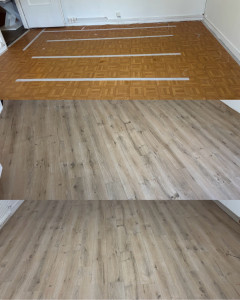 Photo de galerie - Pose de sols PVC dans un salon, pose au double face 