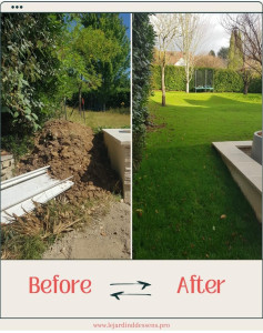 Photo de galerie - Remise en état et transformation d'un espace brut en un jardin verdoyant grâce à nos travaux de préparation de terrain et d'engazonnement.