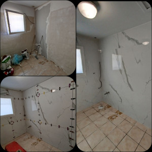 Photo de galerie - Rénovation de salle de bain pose d'un 120x120 au murs 