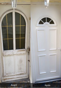 Photo de galerie - Remplacement d’une porte d’entrée bois pas une porte d’entrée PVC sur mesure a l’identique