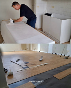 Photo de galerie - Pose d un parquet et tapisserie 