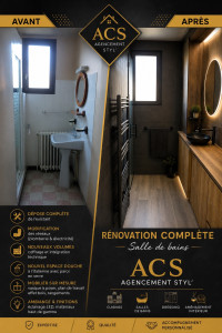 Photo de galerie - Rénovation complète d’une salle de bains – Avant / Après  Sur ce projet, l’objectif était de transformer une salle de bains ancienne, peu fonctionnelle et visuellement datée, en un espace moderne, chaleureux et optimisé.
