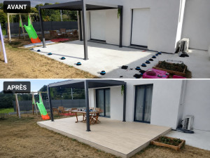 Photo de galerie - Création terrasse grès cérame sur plot 