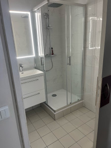 Photo de galerie - Rénovation d’une salle de bain plomberie électricité carrelage peinture  