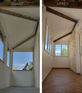 Photo de galerie - Transformation complète d’un sas d’entrée avec rénovation intérieure, habillage décoratif et finitions soignées pour créer un espace plus moderne, lumineux et chaleureux, avec une réalisation pensée dans les détails et durable dans le temps.