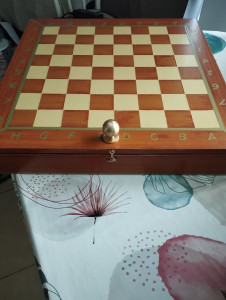 Photo de galerie - Réalisation d'un jeu d'échecs et de dames en imitation bois.
