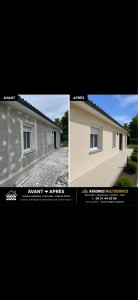 Photo de galerie - Avant ➜ Après ? Isolation extérieure, pose du filet de renfort, application de la colle et crépi de finition pour une façade moderne, propre et durable. Krasniqi Multiservice
