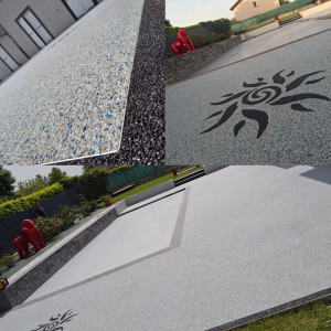 Photo de galerie - Pose de moquette marbre plus pose d'un motif soleil 