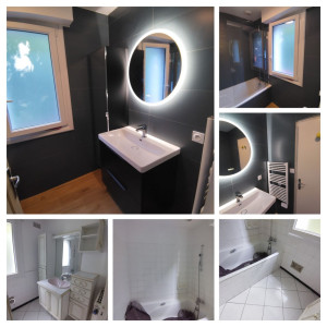 Photo de galerie - Salle de bain entièrement modernisée, matériaux et aménagements choisis par les clients.