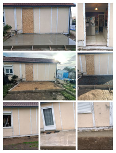 Photo de galerie - Ouverture de porte de cuisine, décapage du sol, réalisation de coffrage, ferraillage et coulage de béton pour terrasse.