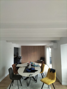 Photo de galerie - Peinture mat et velours en blanc cassé, panneaux de décoration en bois 
