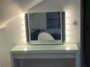 Photo de galerie - Pose d’un miroir et de barres d’ampoules + branchement électrique 