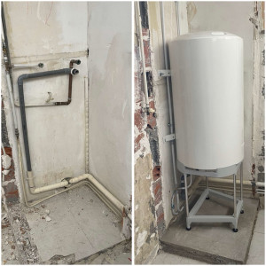 Photo de galerie - Installation d’un nouveau chauffe-eau dans un appartement en rénovation. Reprise des alimentations et de l’évacuation.