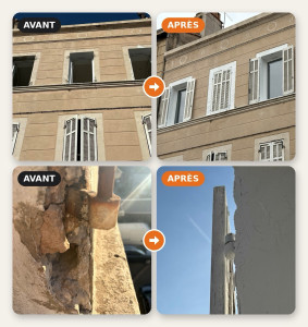 Photo de galerie - Renforcement de 3 encadrements de fenêtres et reprise de façade – Marseille