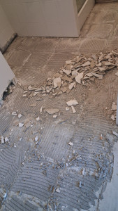 Photo de galerie - Dépose et enlèvement des carreaux, nettoyage du chantier, chargement et transport des gravats jusqu’à la déchetterie.
