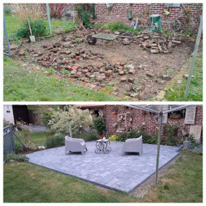 Photo de galerie - Demontage  vielle terrasse et création d'une nouvelle en pavé béton 
