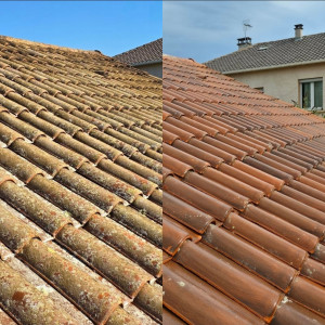 Photo de galerie - Netoyage de toitures dans le Lot 46.