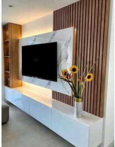 Photo de galerie - Décoration de vos salon avec des feuilles marbré et des panneaux tasseaux. pour anbelire vos salon