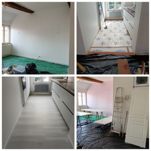 Photo de galerie - ➡️Rénovation appartement complet ✅
➡️Peinture blanche✅
➡️Enlèvement ancien parquet cuisine suite aa un dégât des eaux ✅
➡️Pose parquet pvc ✅
➡️Pose de plinthes ✅
