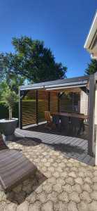 Photo de galerie - Fabrication terrasse en lame composite,

 montage pergola, lumière led...