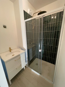 Photo de galerie - Simple vasque + porte de douche + mitigeur + colonne